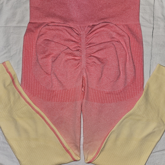 NWOT Pink and Yellow Leggings - Picture 1 of 3